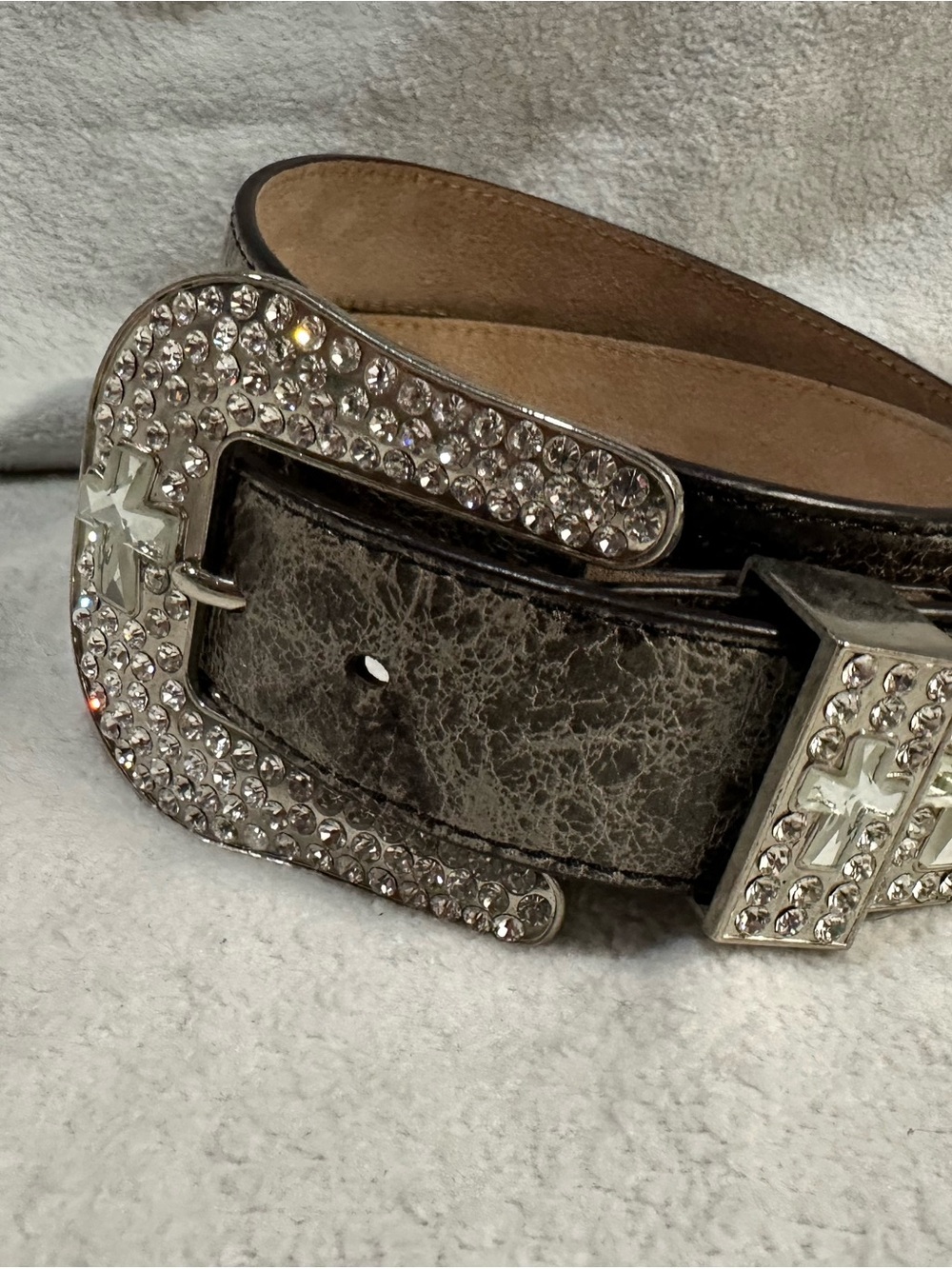Women’s Rhinestone Buckle Leather Belt - Black